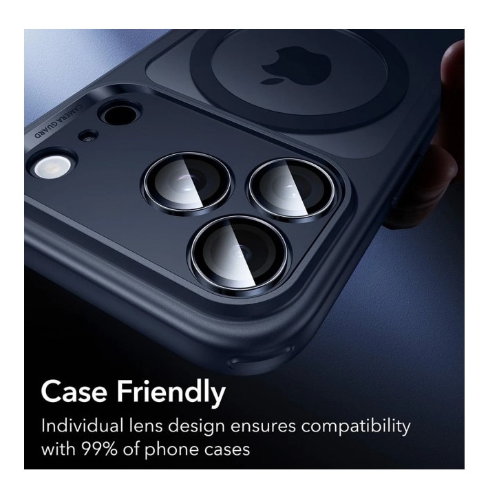 Folie Protectie Camera Individuala Armorite Compatibila Cu iPhone 17 Pro Max, Rama Metal, Aplicator Inclus, Blue