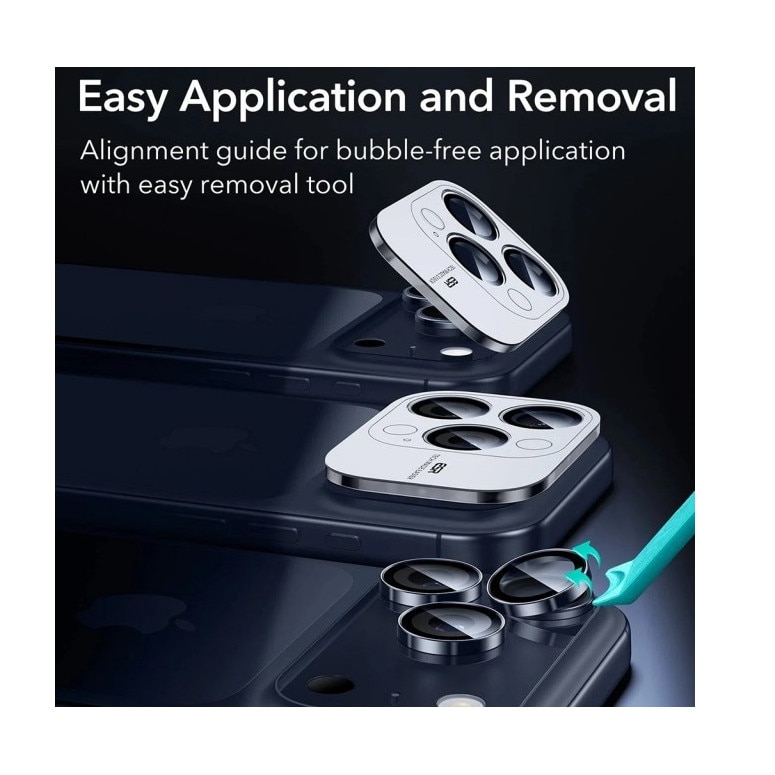 Folie Protectie Camera Individuala Armorite Compatibila Cu iPhone 17 Pro Max, Rama Metal, Aplicator Inclus, Blue