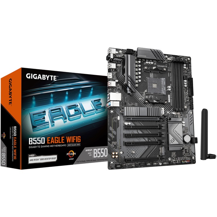 Дънна платка GIGABYTE B550 EAGLE WIFI6, ATX, Socket AM4, DDR4, Черна