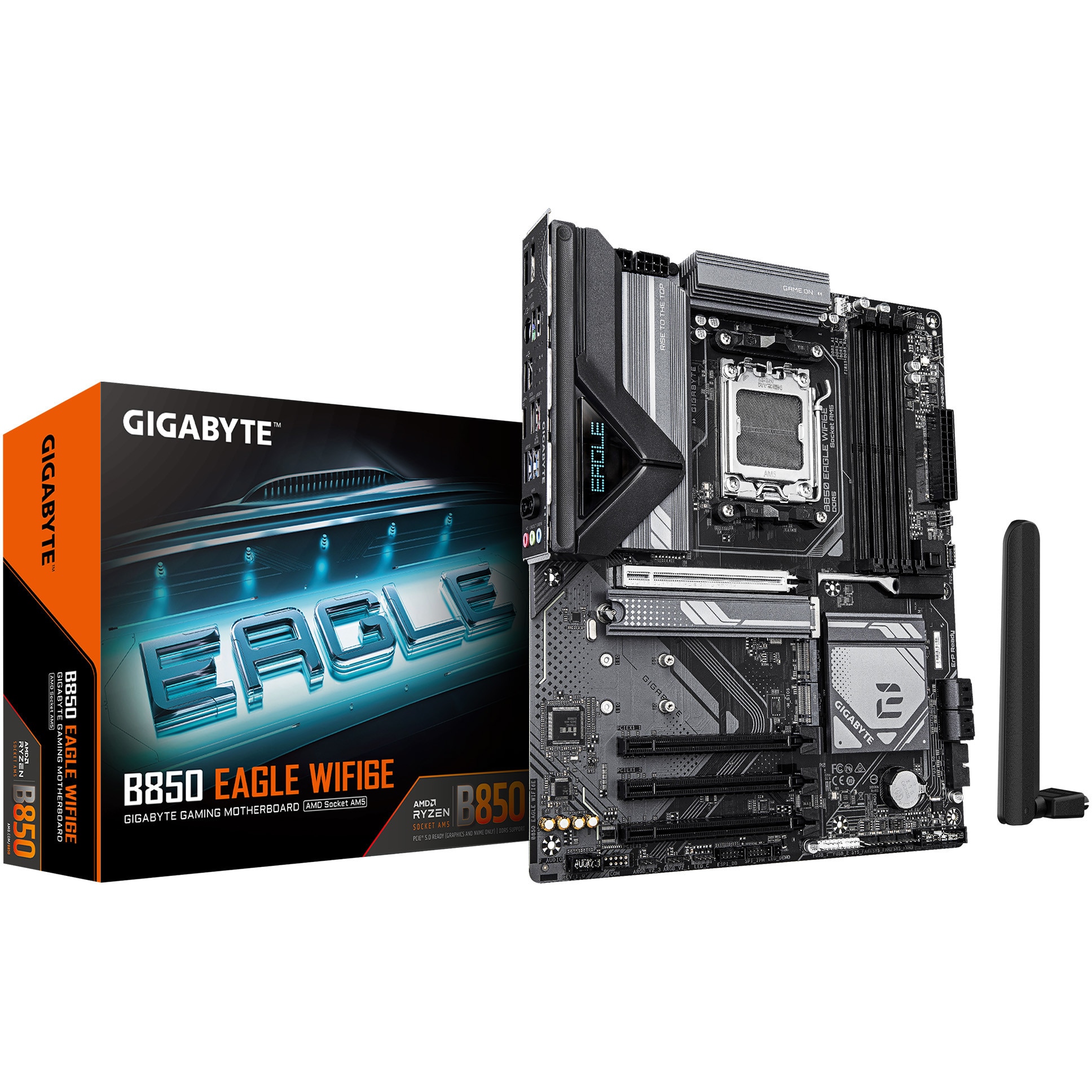 Placa de baza GIGABYTE B850 EAGLE WIFI6E, AM5, DDR5, Wi-Fi, BT, ATX, Negru