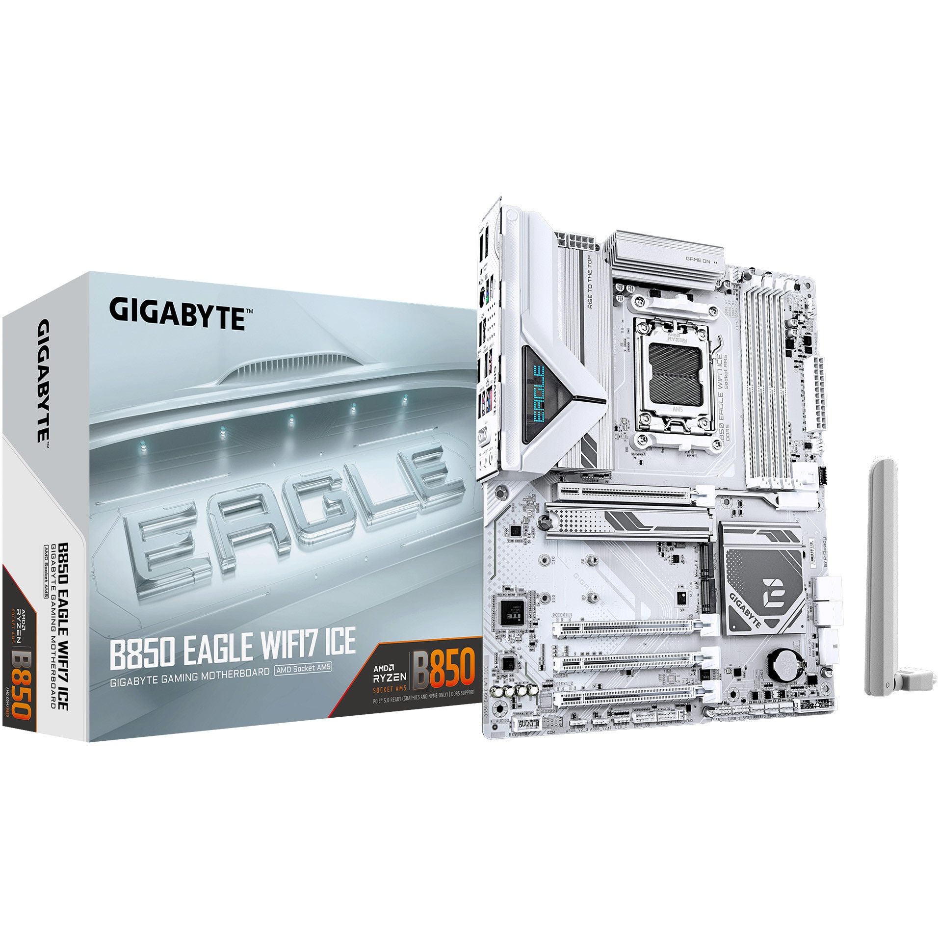 Placa de baza GIGABYTE B850 EAGLE WIFI7 ICE, AM5, DDR5, Wi-Fi, BT, ATX, Alb