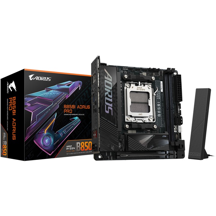 Дънна платка GIGABYTE B850I AORUS PRO, AM5, DDR5, Wi-Fi, BT, Mini-ITX, Черен