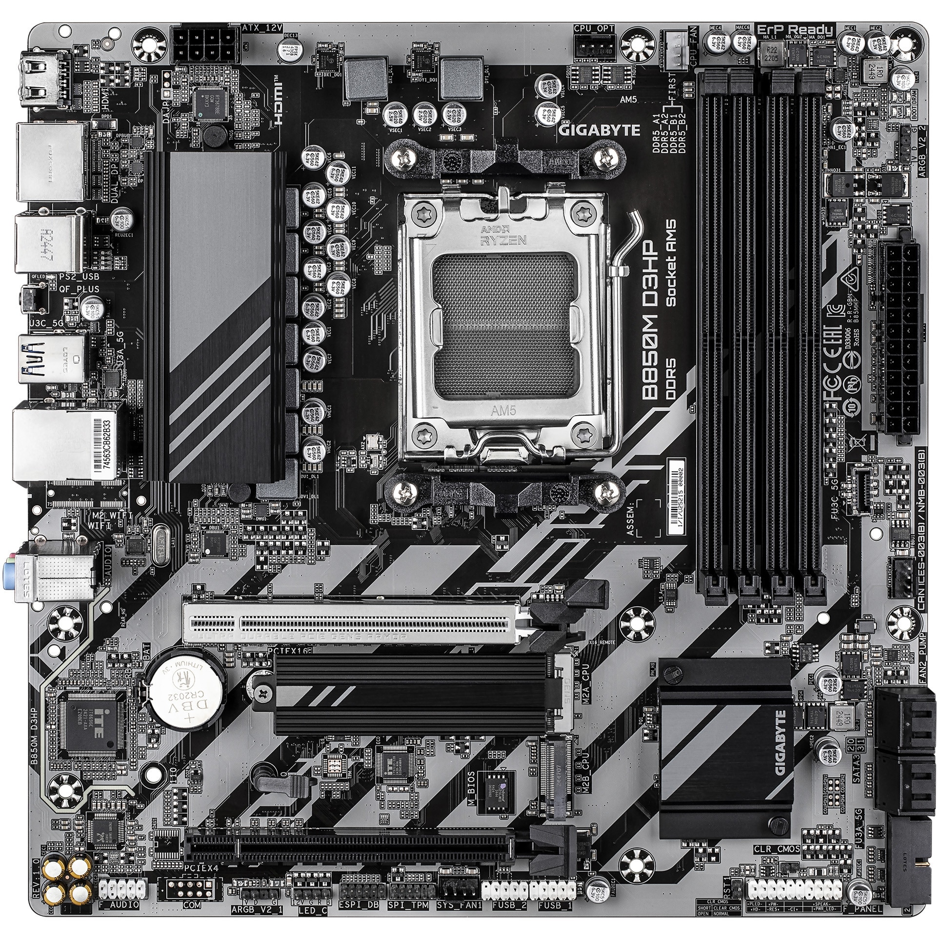 Placa de baza GIGABYTE B850M D3HP, AM5, DDR5, mATX, Gri/Negru