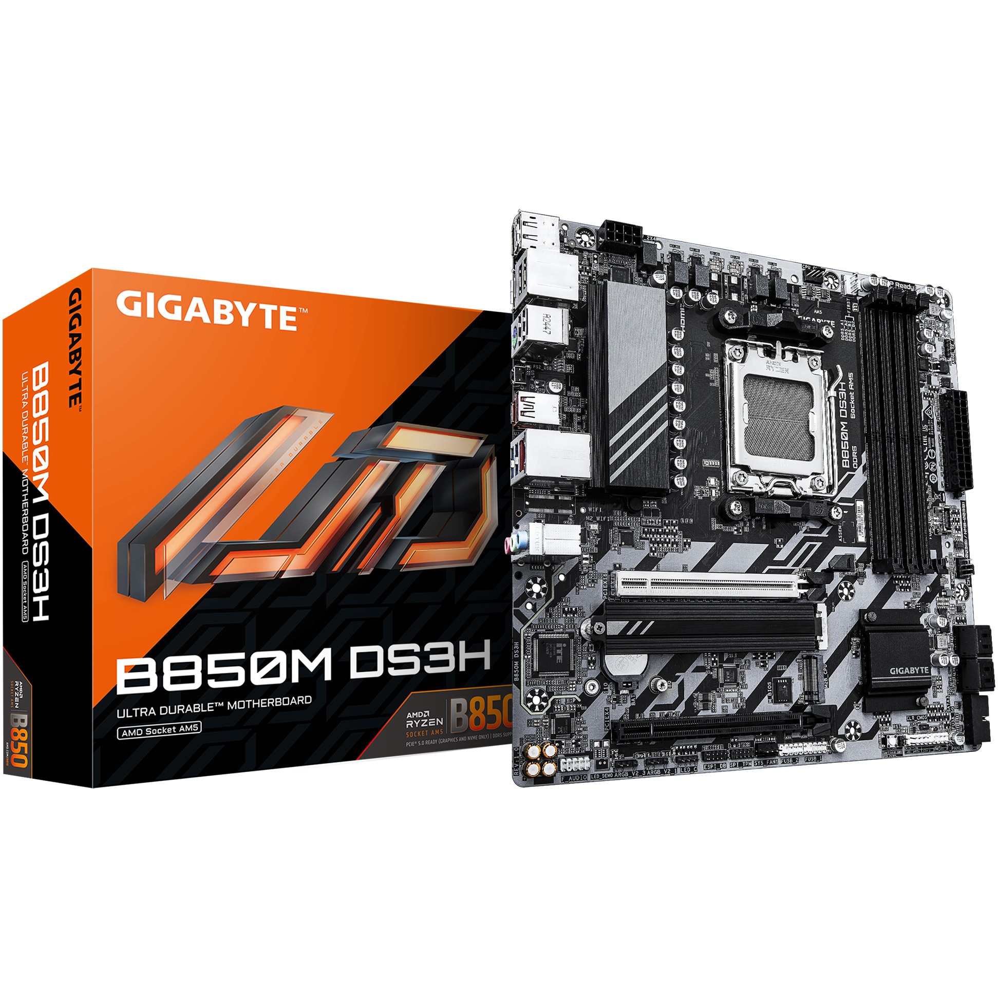 Placa de baza GIGABYTE B850M DS3H, AM5, DDR5, mATX, Gri/Negru