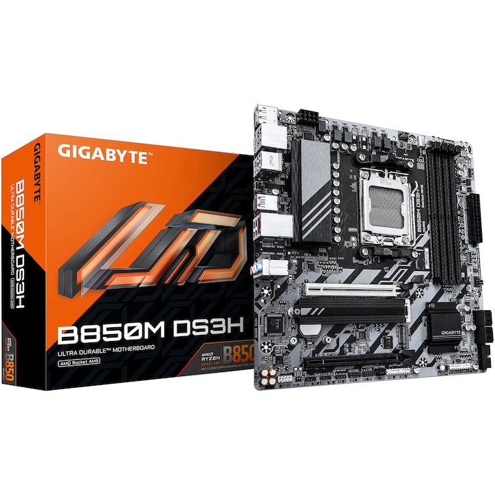 GIGABYTE B850M DS3H alaplap, AM5, DDR5, mATX, Szürke/Fekete