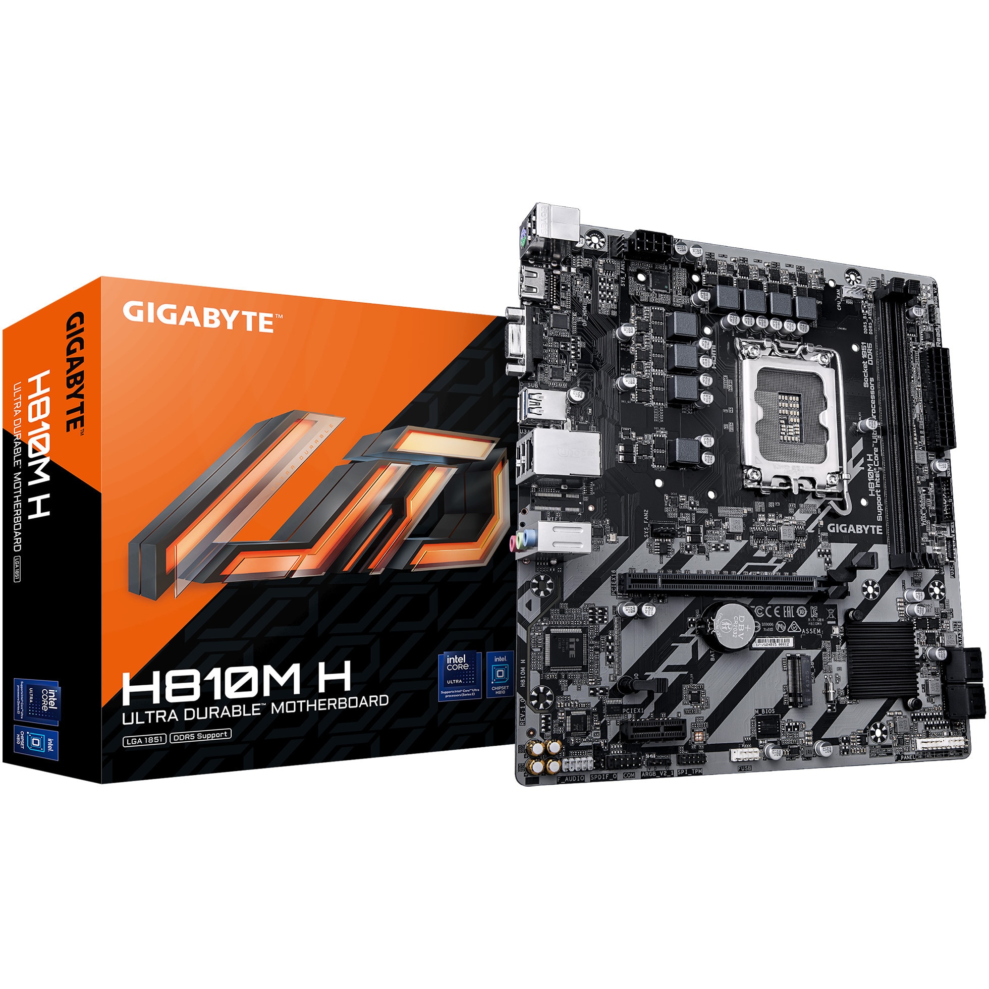 Placa de baza GIGABYTE H810M H, LGA1851, DDR5, mATX, Negru
