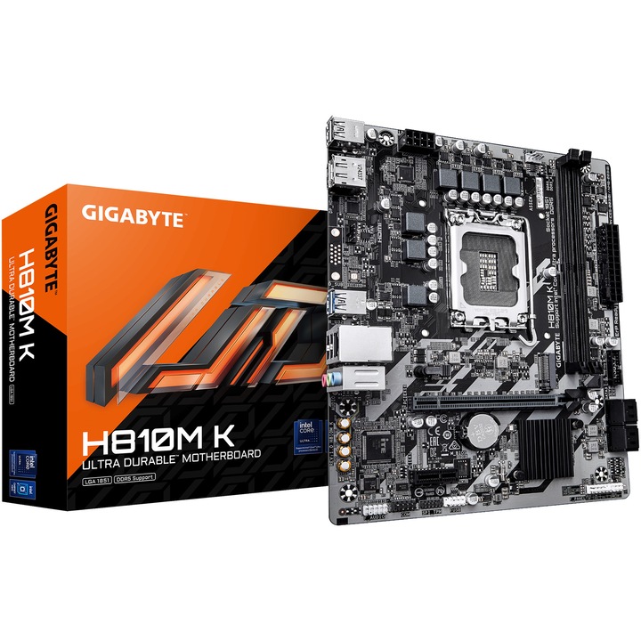 Дънна платка GIGABYTE H810M K, LGA1851, DDR5, mATX, Черен
