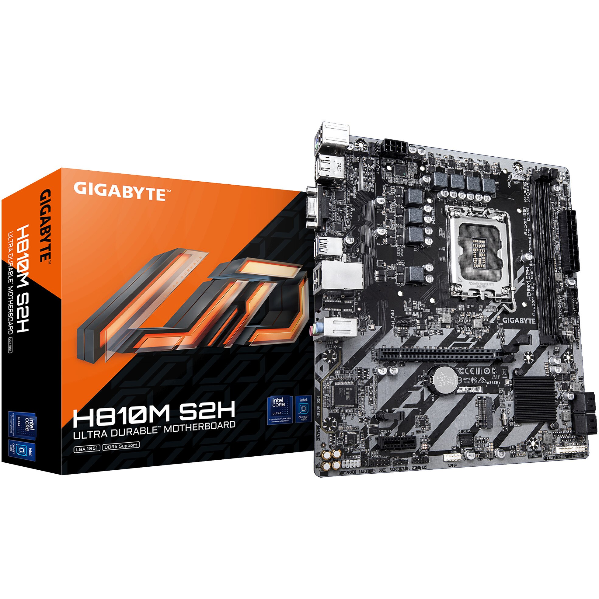 Placa de baza GIGABYTE H810M S2H, LGA1851, DDR5, mATX, Negru