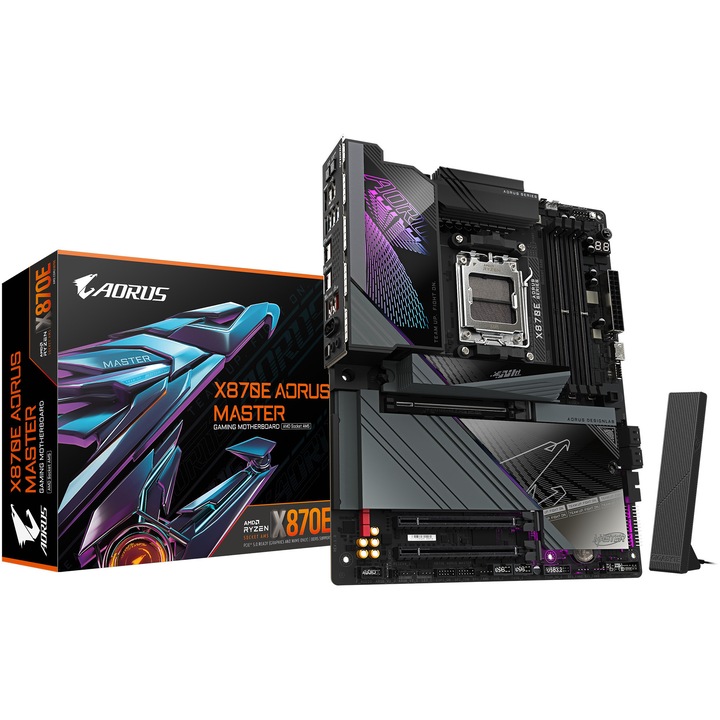 Дънна платка GIGABYTE X870E AORUS MASTER, AM5, DDR5, Wi-Fi, BT, ATX, Черен
