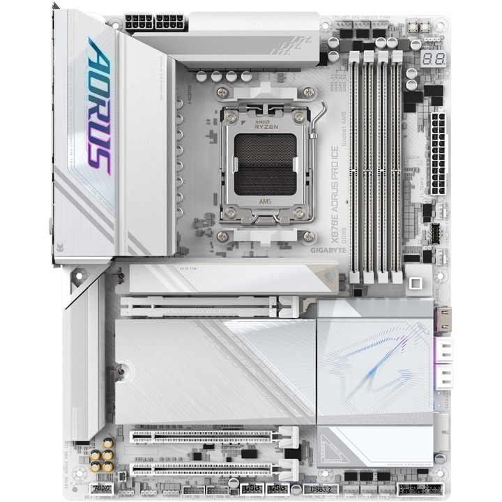 Дънна платка GIGABYTE X870E AORUS PRO ICE, AM5, DDR5, Wi-Fi, BT, ATX, Бял
