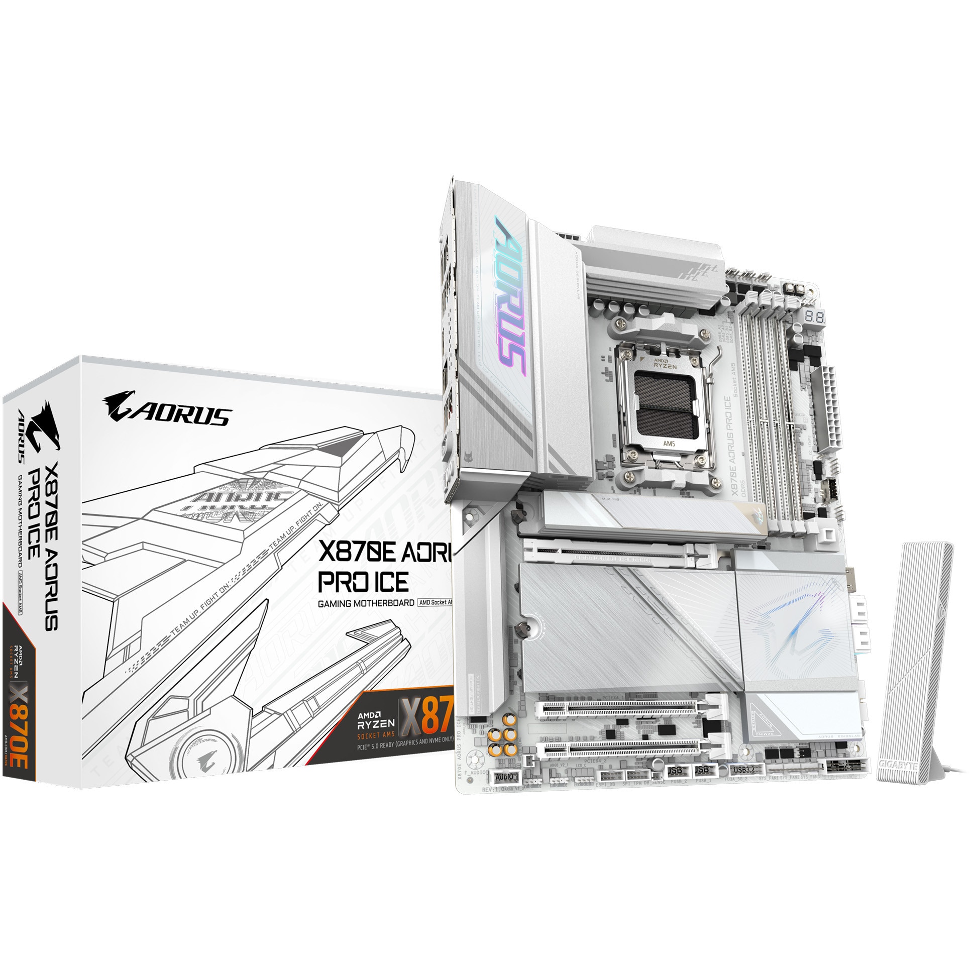 Placa de baza GIGABYTE X870E AORUS PRO ICE, AM5, DDR5, Wi-Fi, BT, ATX, Alb