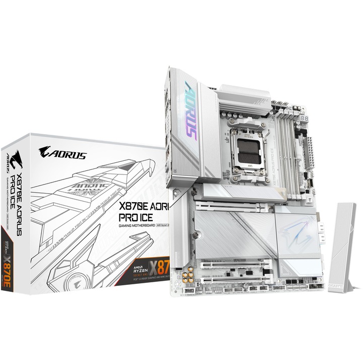 Alaplap, Gigabyte X870E AORUS PRO X3D ICE, AM5, DDR5, BT, WIFI 7, ATX, Fehér