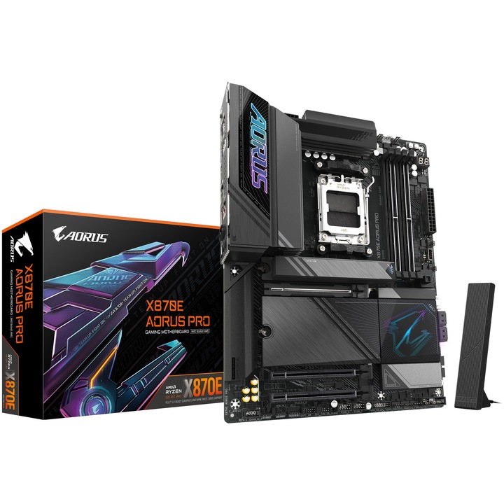 Дънна платка GIGABYTE X870E AORUS PRO, AM5, DDR5, Wi-Fi, BT, ATX, Черен