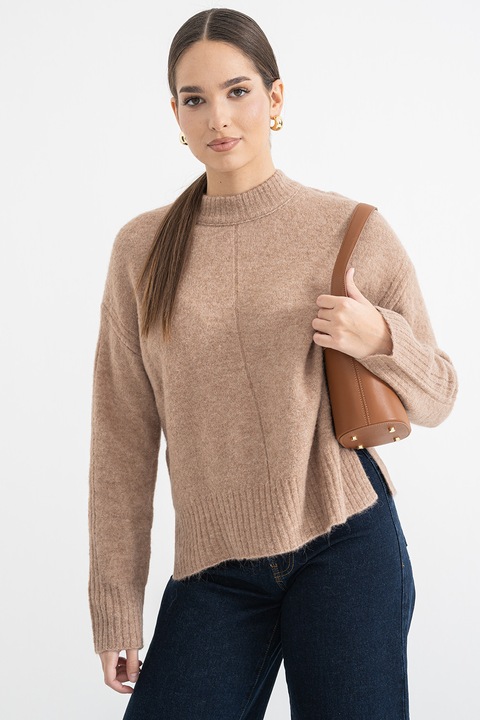 Stefanel, Pulover din amestec de lana cu maneci cazute, Maro deschis