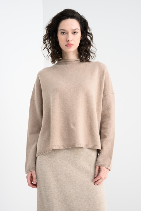 Stefanel, Pulover din lana cu maneci cazute, Maro nisip
