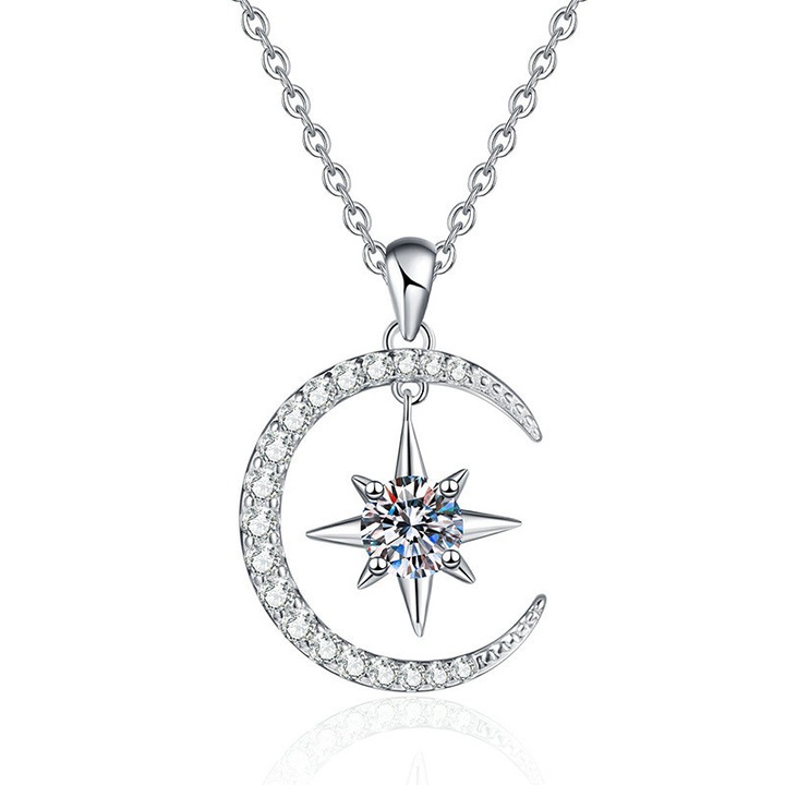 Medál "Csillagok és Hold Álomfogó" Moissanite 0.5Ct D-VVS1 925 Ezüst Pt + GRA Tanúsítvány & Ajándék Doboz, Etikus és Ökológiai Választás