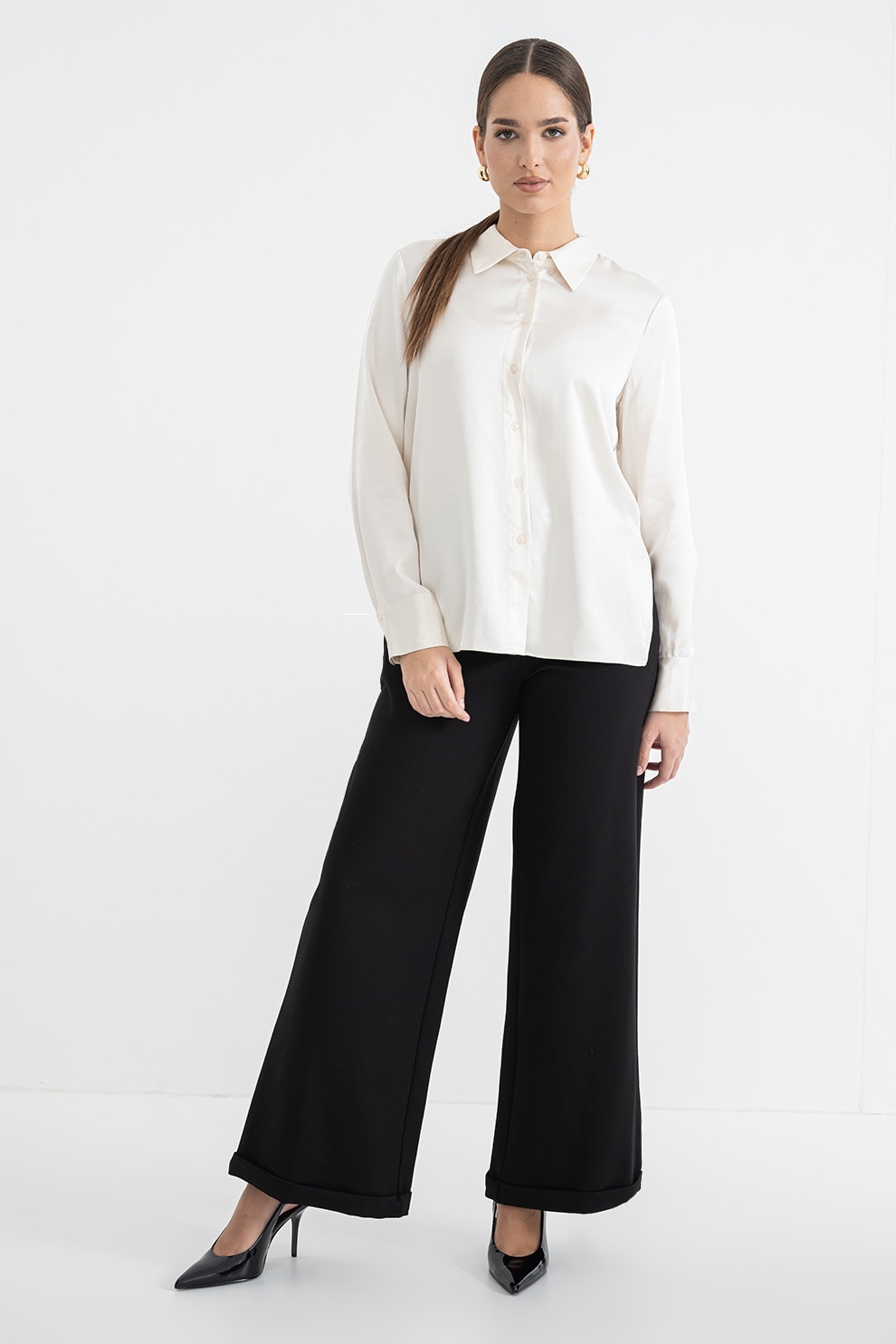 Stefanel, Camasa regular fit uni, Bej deschis, M