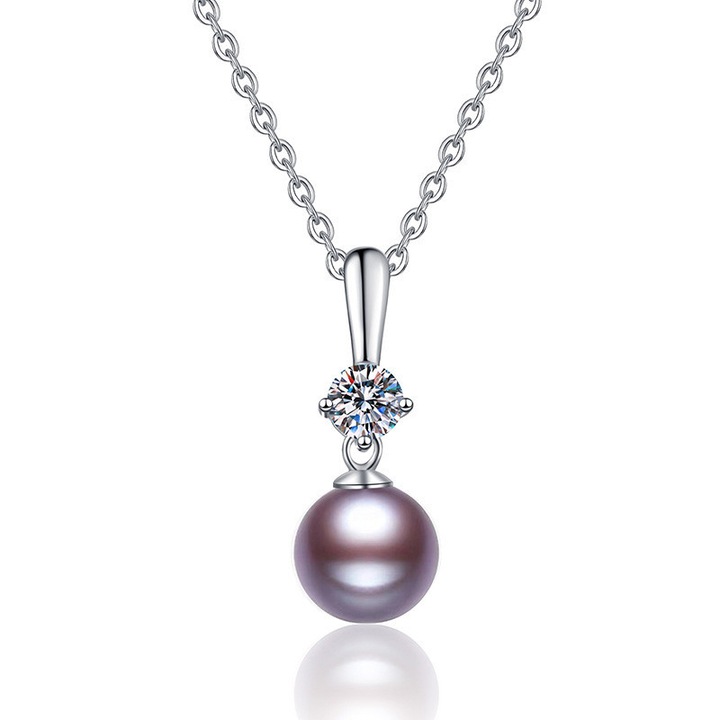 Pandantiv "Lumina Perlei" Moissanit 0.5Ct D-VVS1, Perla Mov 10mm si Argint 925 Pt + Cert GRA & Cutie Cadou Eleganta - Bijuterii de Lux | Optiune etica si ecologica