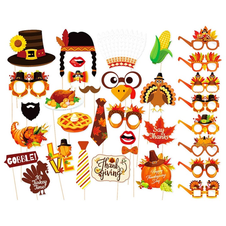 Fényképezőfülke kellékek hálaadásra, Rqiurpn, többszínű