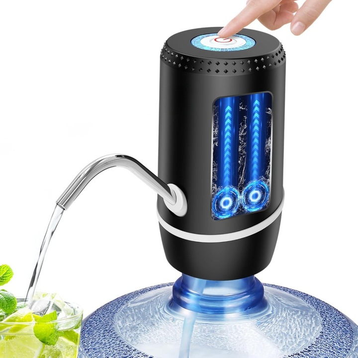 Ronyes elektromos vízforraló pumpa, fekete kivitel, 7,5x13cm, USB-n keresztül újratölthető, 5-19 literes vízforralókkal kompatibilis