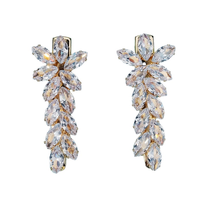 Acessorii Par "Stralucirea Spicelor" cu Spic de Grau din Cristal Incastrate, Clips Tip Cleste, Stil Dulce, Pentru Zilnic si Nunta