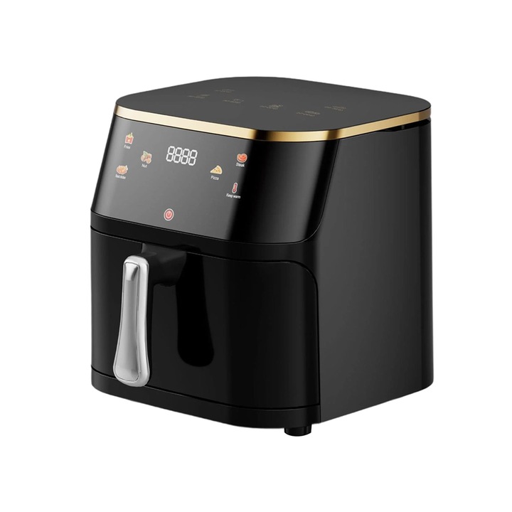 1400 W-os forrólevegős fritőz, NEXTLY, érintőképernyős vezérlés, 10 literes űrtartalom, megvilágított belső tér, üveg, 7 előre beállított főzési funkció, állítható hőmérséklet 80-210°C, állítható idő, digitális kijelző, fekete