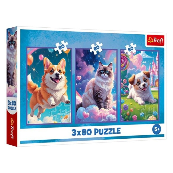 Puzzle Caini si Pisici Fantastice 3 in 1 - Trefl: Trei Imagini Pline de Farmec si Culoare