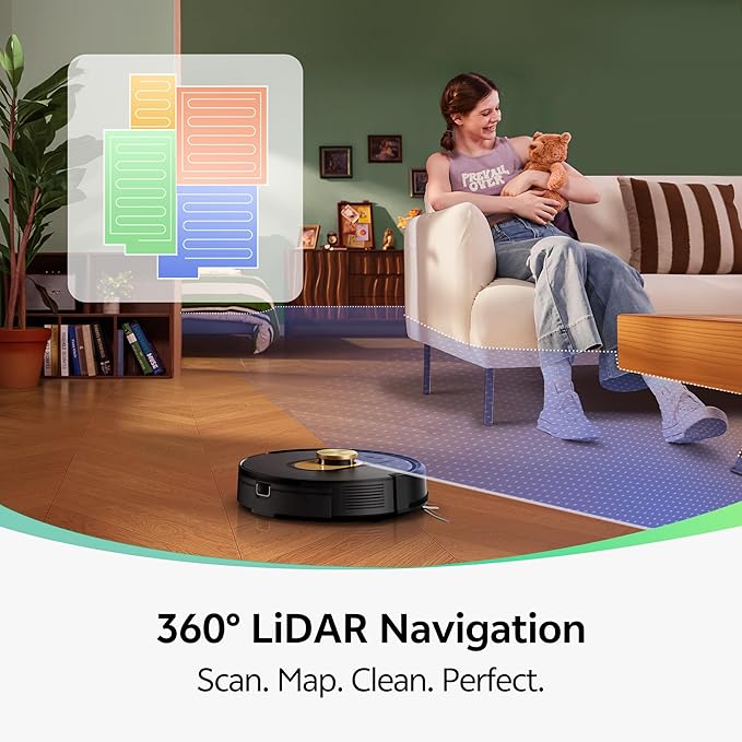 Aspirator robot Vexilar W9 cu functie de stergere, 5000 Pa, navigatie LiDAR, robot 3-in-1 cu aspirare si mop, autonomie maxima 150 minute, 15 zone interzise, control prin aplicatie, ideal pentru par de animale [Clasa energetica A+++]
