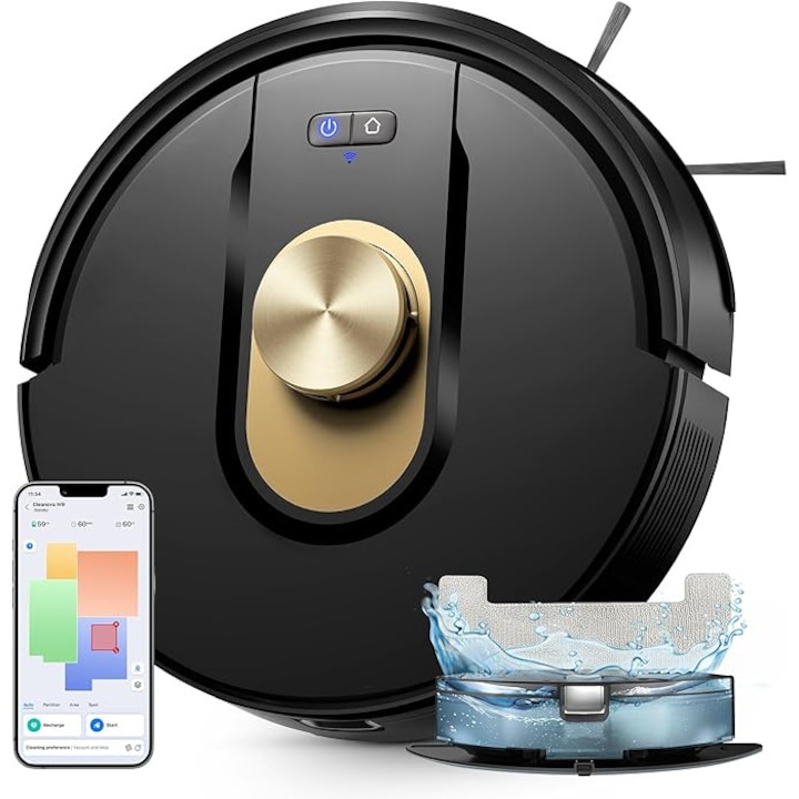 Aspirator robot Vexilar W9 cu functie de stergere, 5000 Pa, navigatie LiDAR, robot 3-in-1 cu aspirare si mop, autonomie maxima 150 minute, 15 zone interzise, control prin aplicatie, ideal pentru par de animale [Clasa energetica A+++]