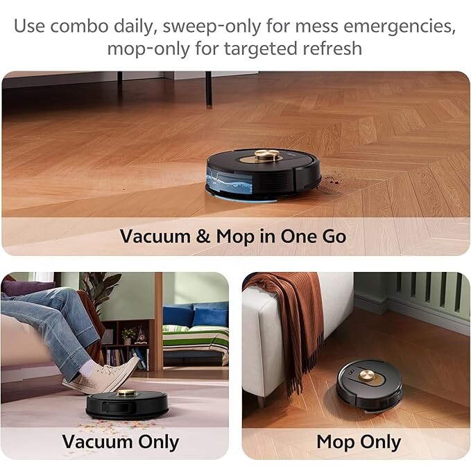 Aspirator robot Vexilar W9 cu functie de stergere, 5000 Pa, navigatie LiDAR, robot 3-in-1 cu aspirare si mop, autonomie maxima 150 minute, 15 zone interzise, control prin aplicatie, ideal pentru par de animale [Clasa energetica A+++]