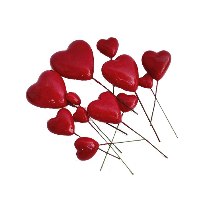 Set 20 inimi necomestibile decorative pentru tort, rosu, PPQT8393
