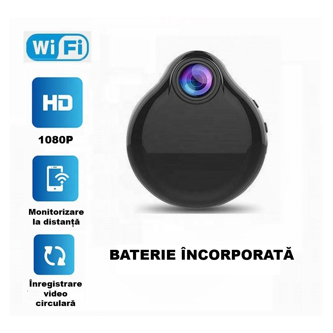 Mini Camera de Supraveghere, WiFi, 1080P, Full HD, Detectie miscare ...