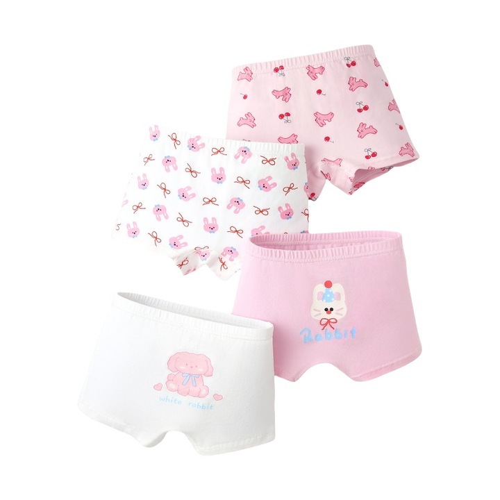 Set 4 Chiloti Boxer Copii Bumbac Organic -Fara Formaldehida/Fluor, 、Lenjerie intima, Alb/Roz deschis