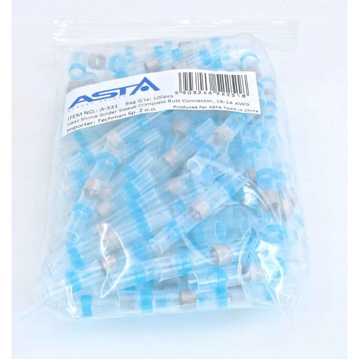 Комплект от 100 термосвиваеми конектора с калаен пръстен, Asta
