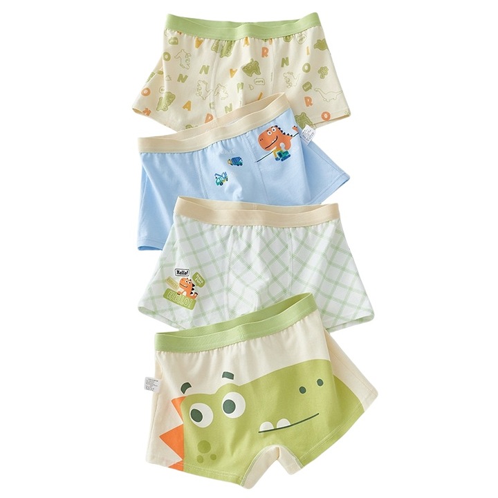 Set 4 Chiloti Boxer Copii Bumbac Organic -Fara Formaldehida/Fluor, 、Lenjerie intima, Albastru pastel
