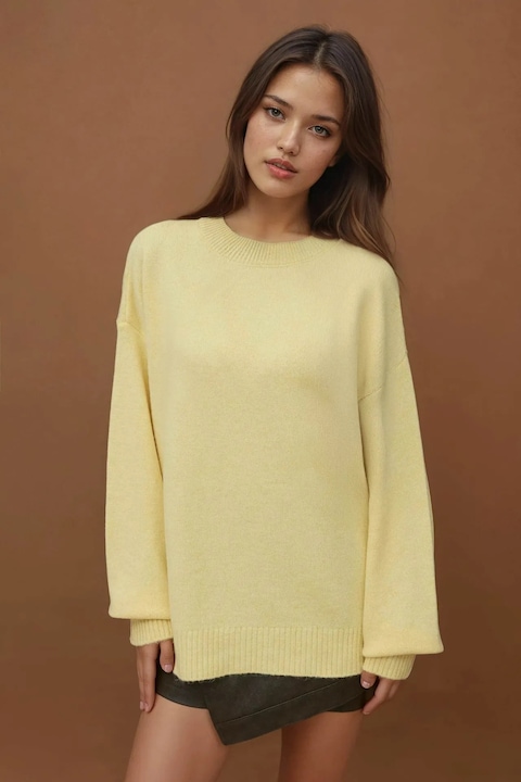 Pulover tricotat HiCCUP, galben, tricot, Galben lamaie