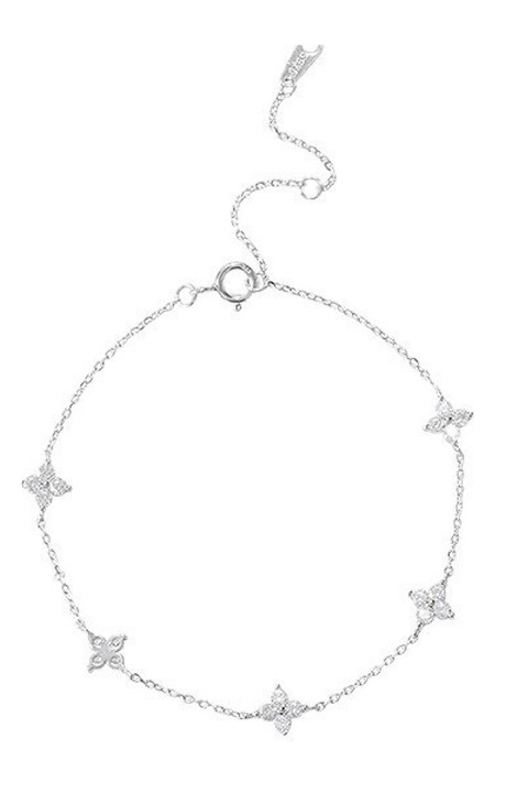 Елегантна гривна с висулки детелина, кубичен цирконий, сребриста, 16x4см