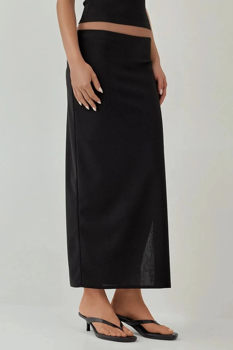 Fusta maxi, HiCCUP, talie joasa, neagra, textil