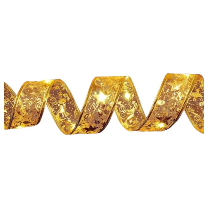Figurine si decoratiuni Craciun, Fasie decorativa cu LED-uri, Bucurie², 10m, 100 LED lumini, pentru brad de Craciun, utilizare interioara si exterioara,, Panglica aurie