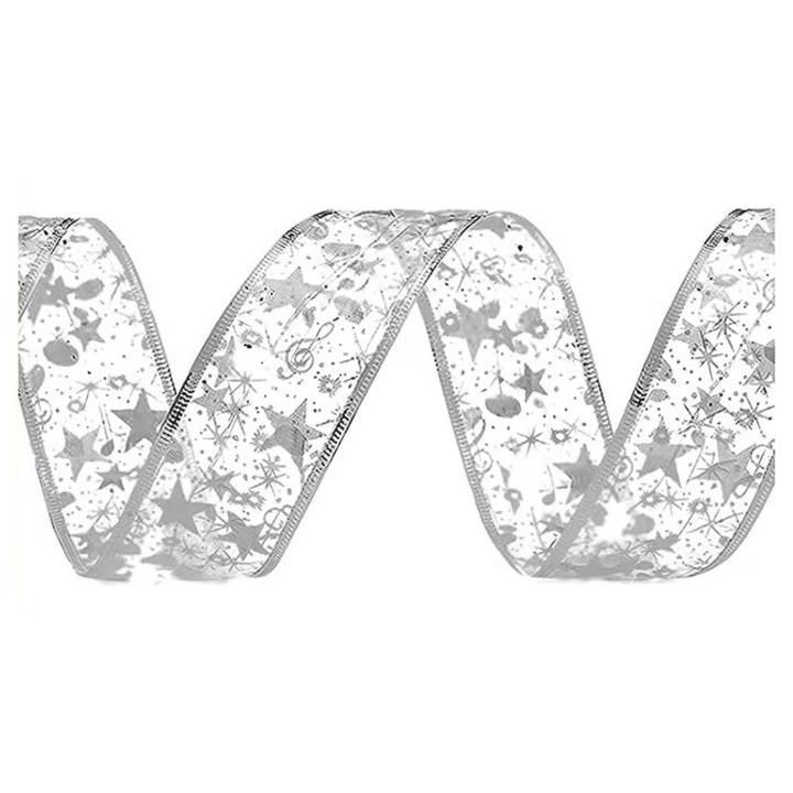 Figurine si decoratiuni Craciun, Fasie decorativa cu LED-uri, Bucurie², 10m, 100 LED lumini, pentru brad de Craciun, utilizare interioara si exterioara, Panglica de argint