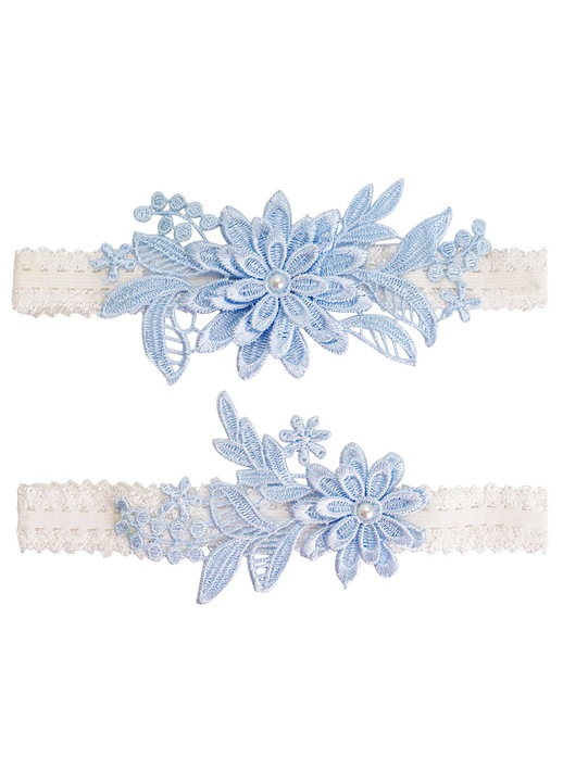 Set portjartiere pentru Mireasa, RDWESZOD, Design Floral, Albastru Cer, One Size