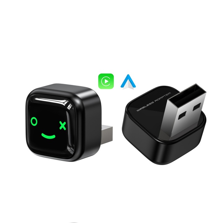 Adaptor CarPlay fara fir Mini Black, 2-in-1 CarPlay si Android Auto Adaptor Smart fara fir USB, Pentru masini cu CarPlay cu fir incorporat sau Android Auto, pentru iPhone iOS 10+ si Android 11+