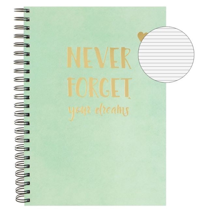 Antbro A4 füzet, mentazöld borító arany fóliás üzenettel és spirállal, 4 tantárgy, 128 lap