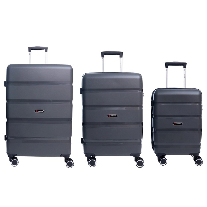 Set trolere Aventor AV102, 1 bagaj de cabina si 2 de cala, polipropilena, cifru TSA, antracit
