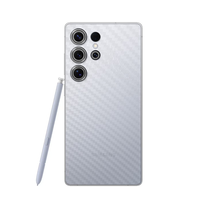 Folie iSkinz pentru Samsung Galaxy S25 Ultra - Carbon Transparent, Split Cut, Skin Adeziv Full Cover, Protectie Carcasa Spate si Laterale