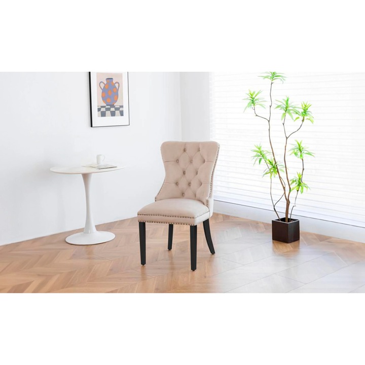 Трапезен стол, Sani KJC005, 47 X 51 X 98 cm, Бежов с черни крака