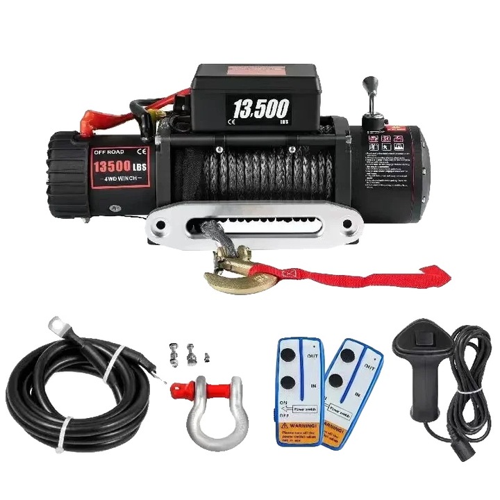 Winch electric, 13500 lbs, cablu sintetic 27m, control wireless, 52x15x24cm