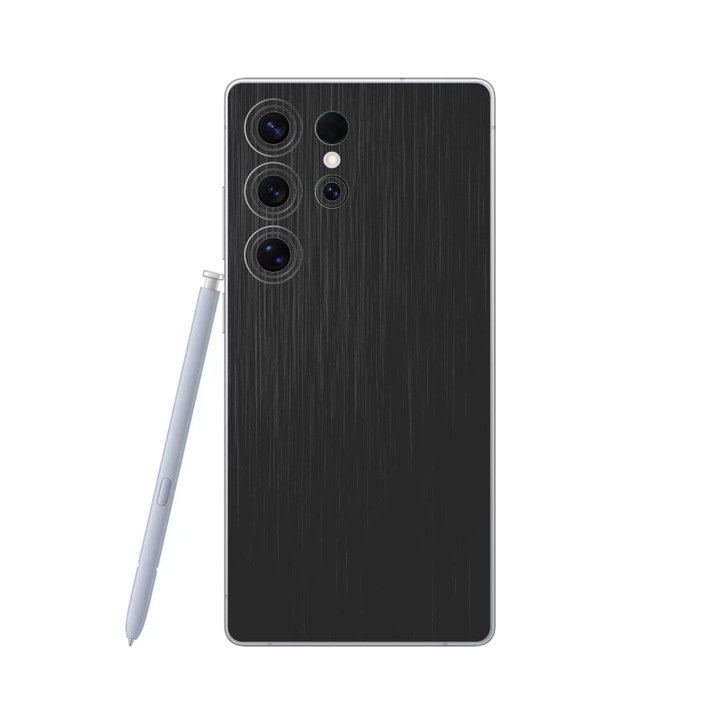 Folie iSkinz pentru Samsung Galaxy S25 Ultra - Brushed Negru, 360 Cut, Skin Adeziv Full Cover, Protectie Carcasa Spate si Laterale
