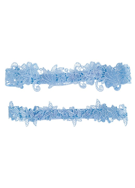 Set de jartiere pentru Mireasa, RDWESZOD, Dantela, Floral, Albastru Deschis, One Size