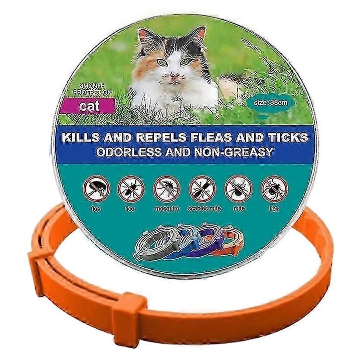 Guler antiparazitar pentru caini si pisici, ajustabil, 38cm, portocaliu